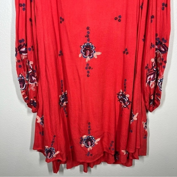Free People Womens Oxford Red Embroidered Flowy Boho Dress Size Small - Picture 4 of 12